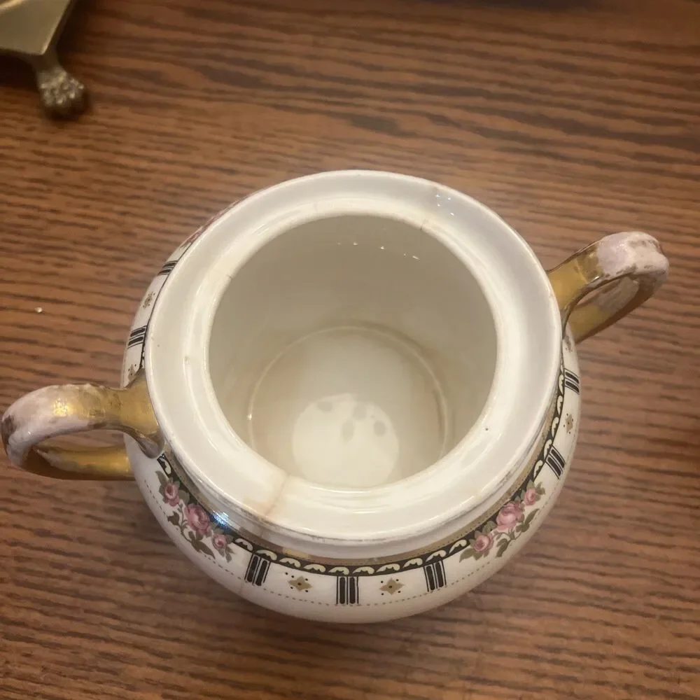 Vintage Cleveland China Sugar Bowl & creamer Bridal Rose Pattern Gold‎ & Crazing